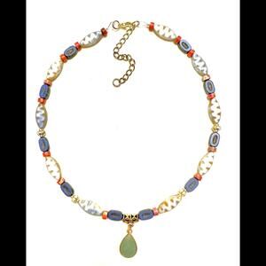 Handcrafted Bohemian Beaded Necklace with Green Pendant